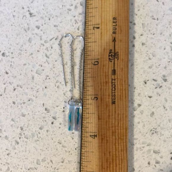 157. Sterling Silver Swarovski crystal Column shape threader earrings NEW - Picture 3 of 9